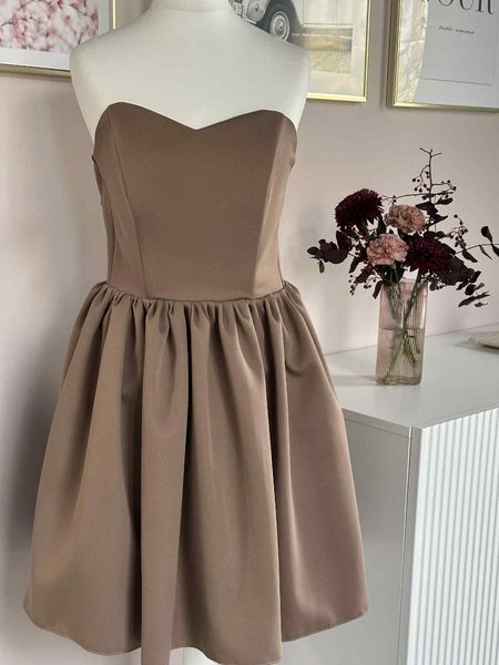 Dolly A387 - mini dress with heart neckline and flared bottom in dark cappuccino color