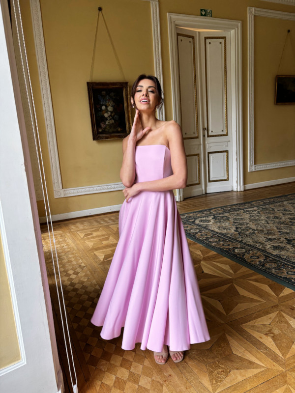 Bridget - pink midi length dress with padded top