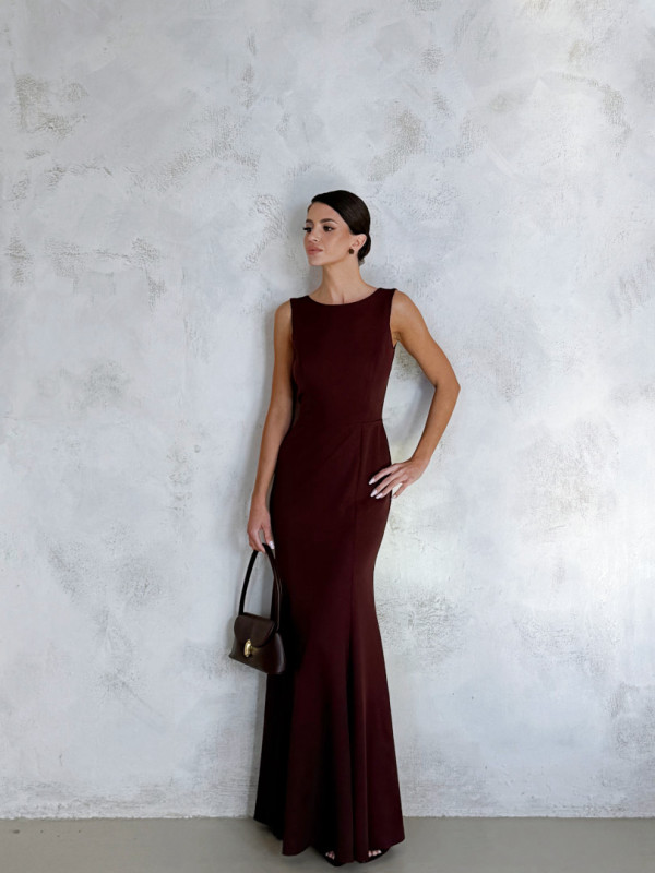 Dakota - chocolate maxi dress with deep cutout on the back