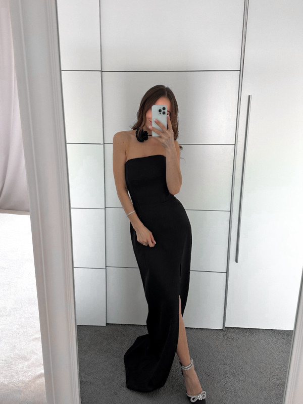 Emily - straight cut evening gown with a corset in black