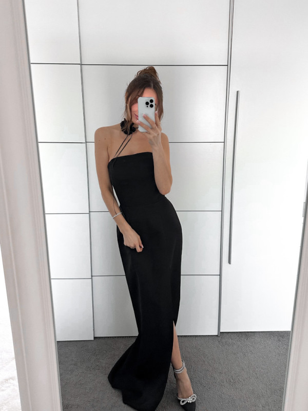 Emily - straight cut evening gown with a corset in black