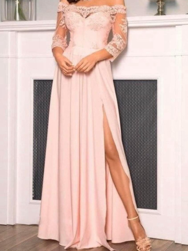 Pink maxi dress with 3/4 sleeves and Spanish cut No. 559