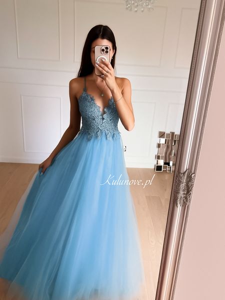 Lucy A393 - an airy tulle dress with a shiny blue top