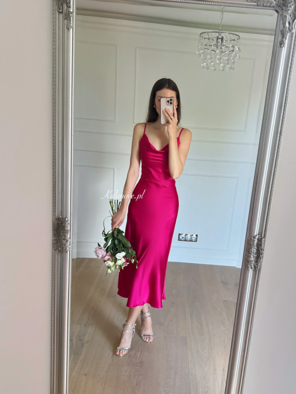 California A370 - satin minimalist strapless dress in fuchsia 1