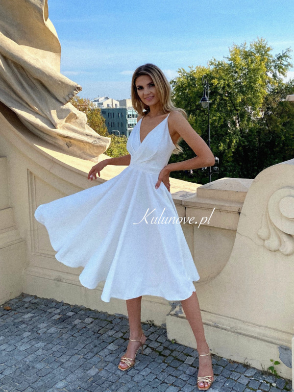 Elisabeth midi - A158 elegant medium length dress in ecru color