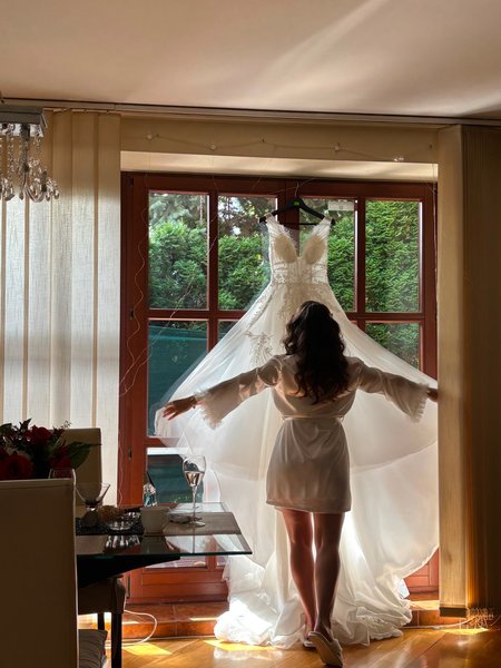 Michaela - a richly embellished PREMIUM wedding dress with thicker straps and an impressive train