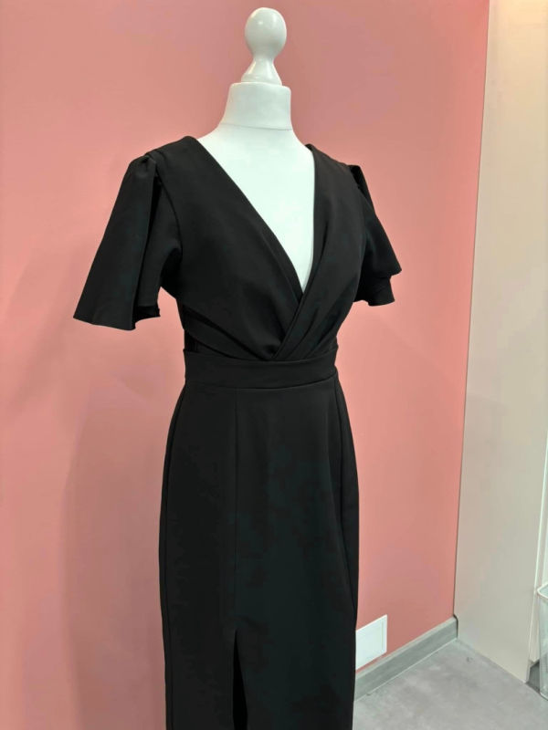 Jennifer maxi- black simple dress with overlap neckline and butterfly sleeves