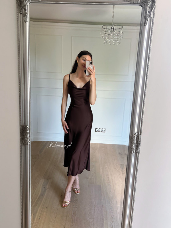 California - A 317 minimalist chocolate satin dress with thin straps