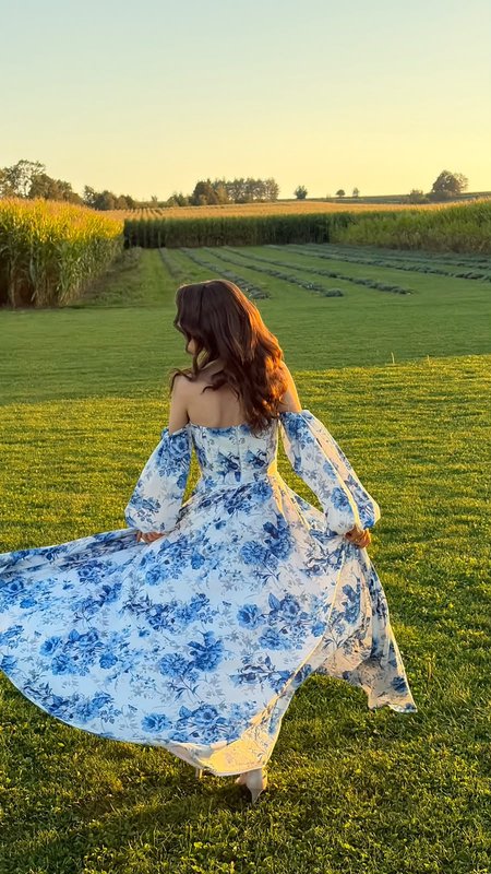 Rosella flowers blue - premium summer floral dress