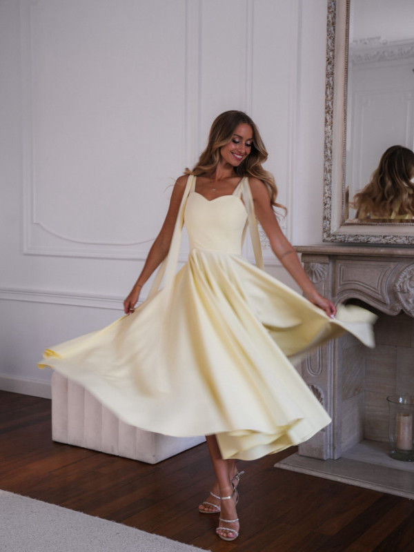 Scarlet - buttery midi dress with heart neckline and decorative ties