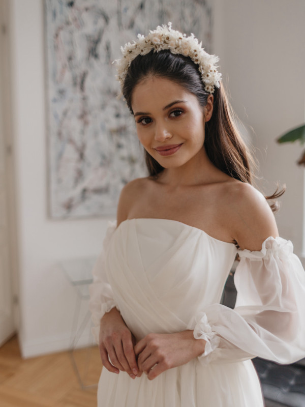 Roma A373 - chiffon wedding dress with detachable sleeves