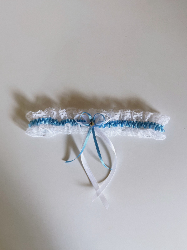 Bride's garter with double bow and blue rubber band #5