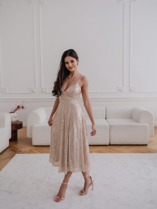 Como A365 - sequinned flared midi dress with thin straps