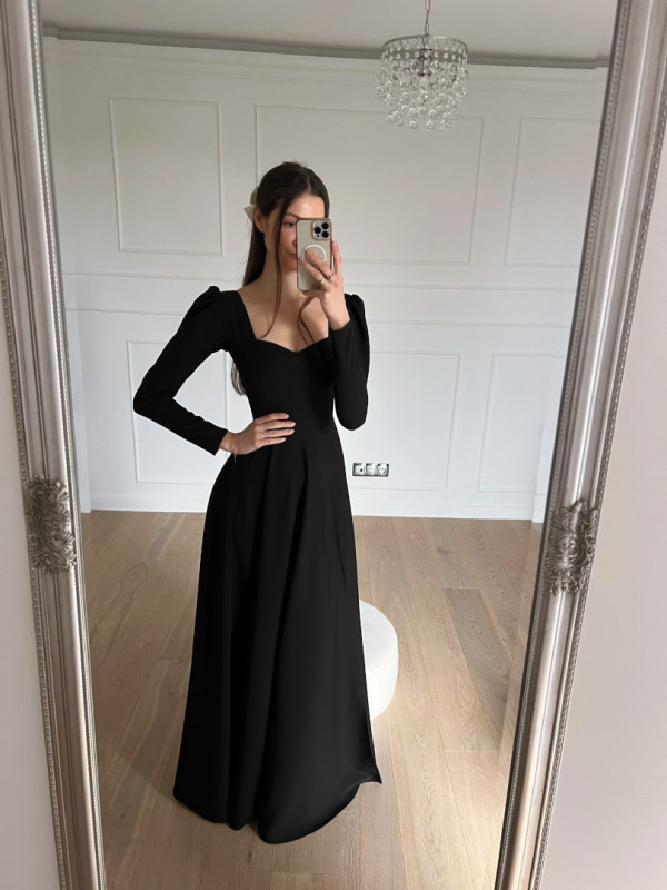 Julia - retro style long sleeve dress with buffets in black
