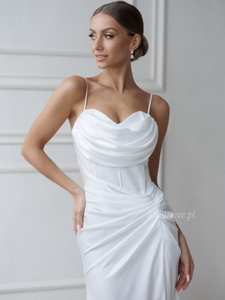 Margot A396 - satin wedding dress with water neckline and tied bodice