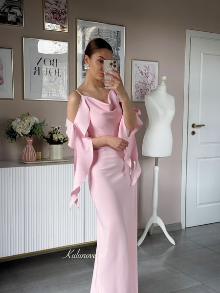 Nebraska A280 - a romantic maxi dress in powder pink with striking, flowing sashes