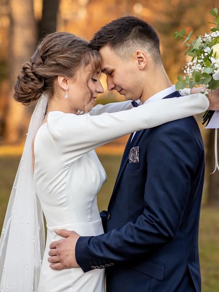 Gabriella - classic, simple long sleeve wedding dress with buffets