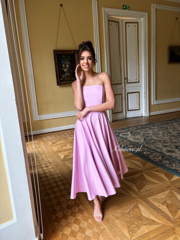 Bridget - pink midi length dress with padded top