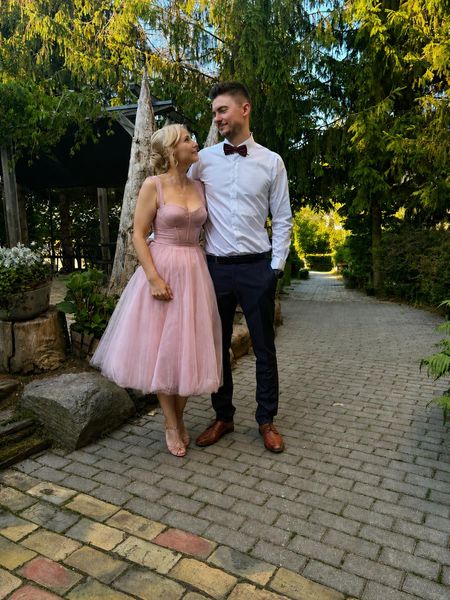 Promise midi - light pink airy dress with corset top with straps
