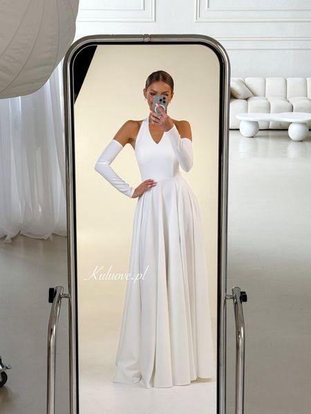 Baby - wedding maxi dress in ecru color with a striking neckline