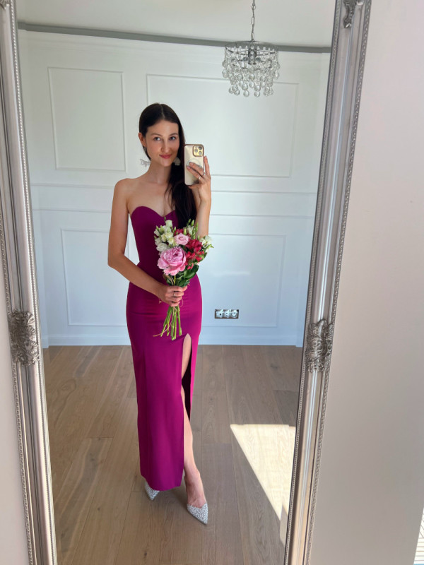 Leandra - corseted elegant maxi dress in bisque color