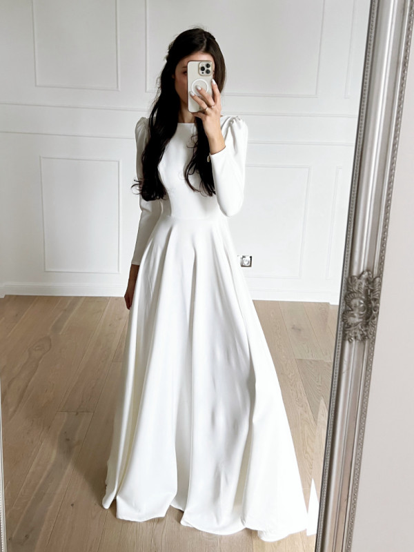 Snow - A210 long sleeve wedding dress on wide circle