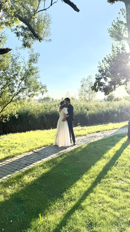 Kylie - simple wedding dress with short chiffon sleeves
