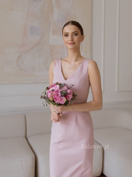 Agatha - cocktail fitted dress in powder pink midi length