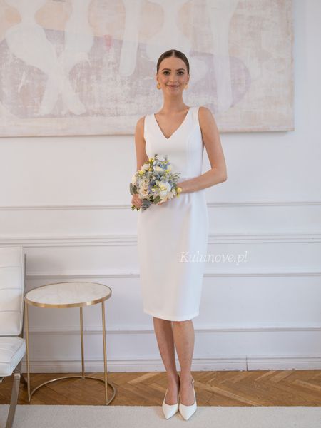 Agatha - classic pencil midi dress with V neckline