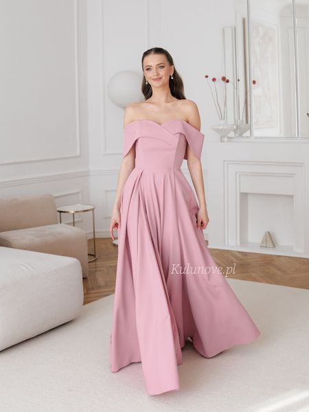 Angelina maxi - flared delicate dress in dirty pink with plunging sleeves