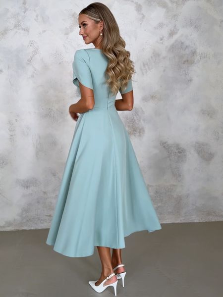 Arletta - sage midi dress with square neckline and tulip sleeves