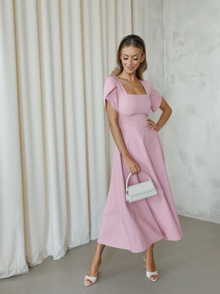 Arletta - elegant dress with a flared bottom and tulip sleeves in dirty pink color