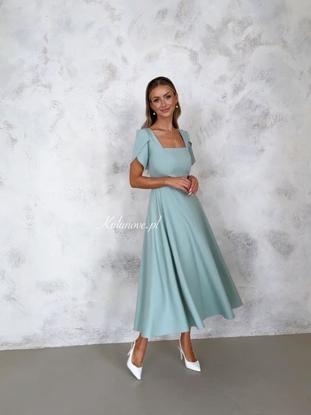 Arletta - sage midi dress with square neckline and tulip sleeves