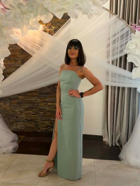Emily - sage simple dress with simple corset neckline