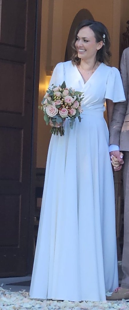 Jennifer maxi - simple short sleeve wedding dress with overlap neckline