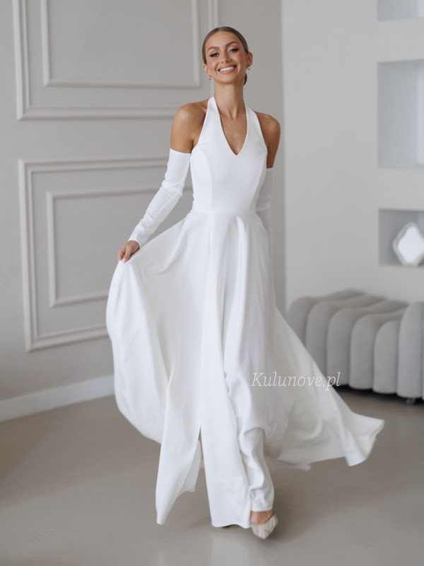 Baby - wedding maxi dress in ecru color with a striking neckline