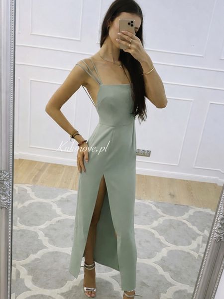 Barbie dress A374 - sage maxi dress with back neckline