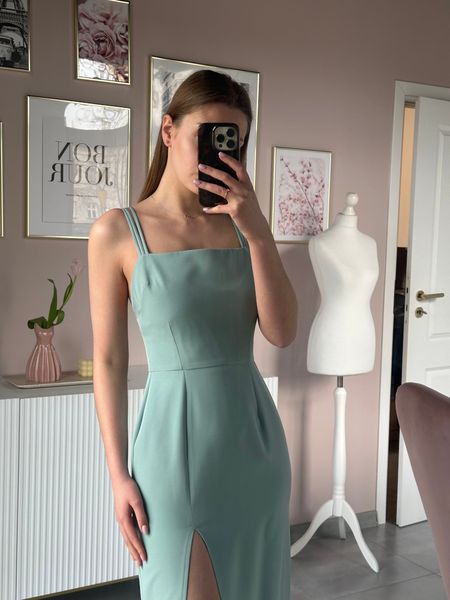 Barbie dress A374 - sage maxi dress with back neckline