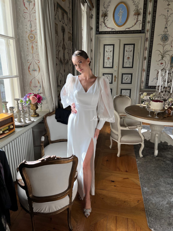 Bellucci - simple wedding dress with open back and buff sleeves