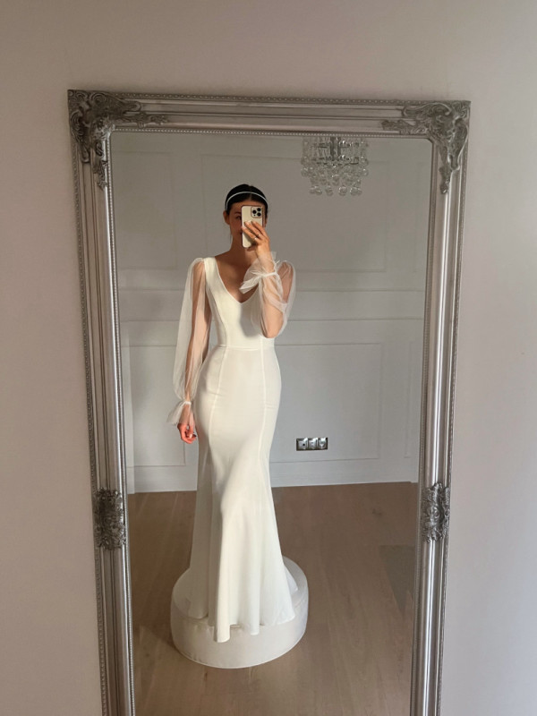 Bernadette - simple mermaid wedding dress with long tulle sleeves