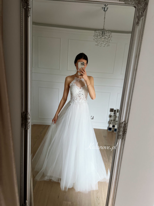 Berta - NR 662 tulle princess wedding dress with halter neckline decorated with lace