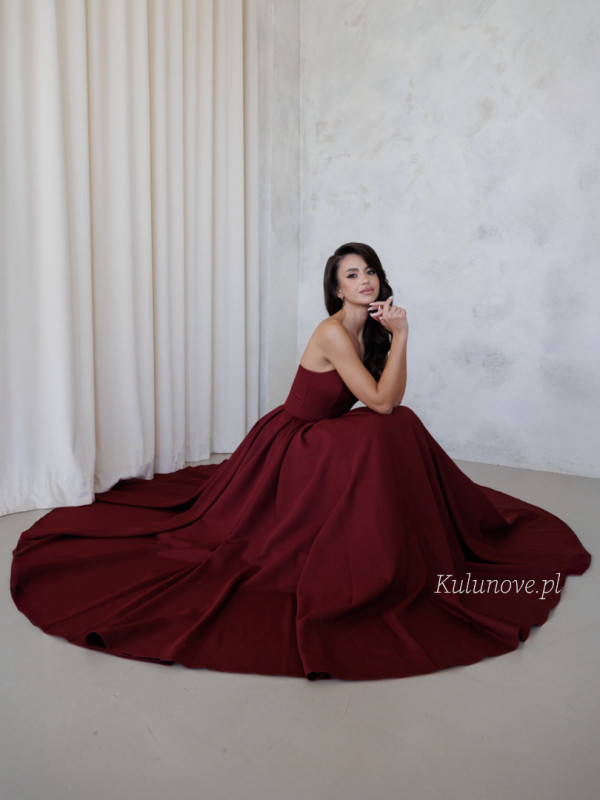 Bombshell - long burgundy corset princess cut prom dress