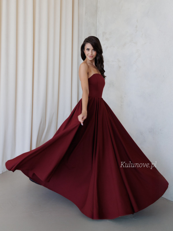 Bombshell - long burgundy corset princess cut prom dress