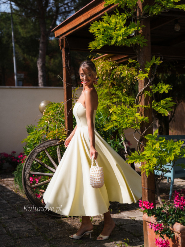 Bridget - corset buttercream strapless midi dress