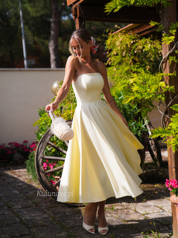 Bridget - corset buttercream strapless midi dress