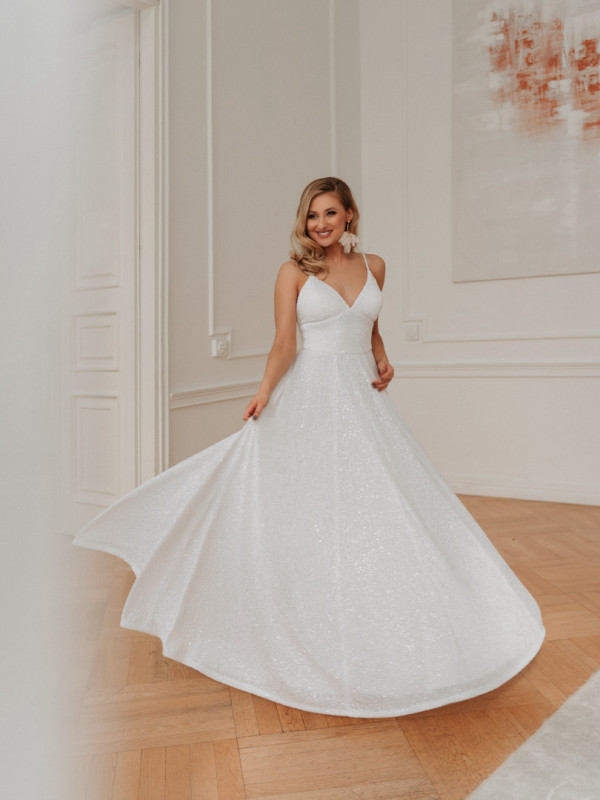 Como white - No. 949 sequin glitter wedding dress with thin straps