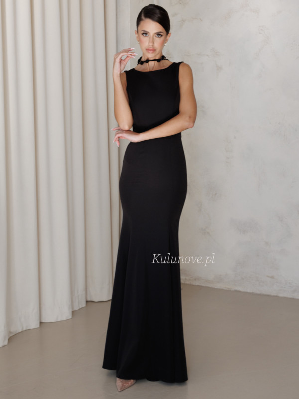 Dakota - black mermaid cut maxi dress with a striking back neckline