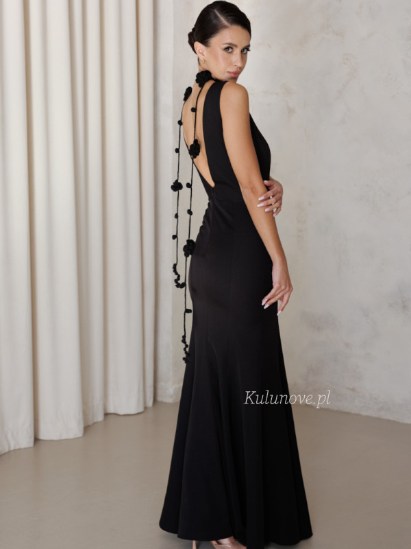 Dakota - black mermaid cut maxi dress with a striking back neckline
