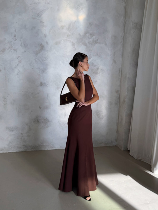 Dakota - chocolate maxi dress with deep cutout on the back