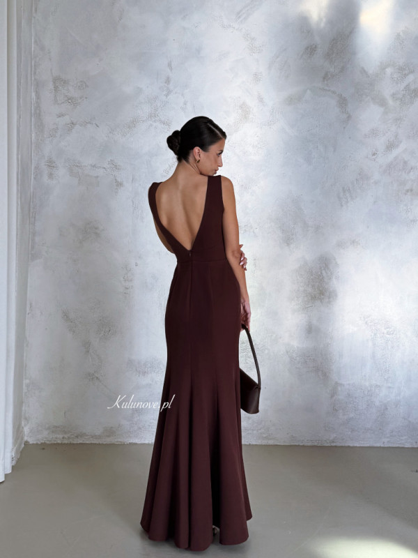 Dakota - chocolate maxi dress with deep cutout on the back